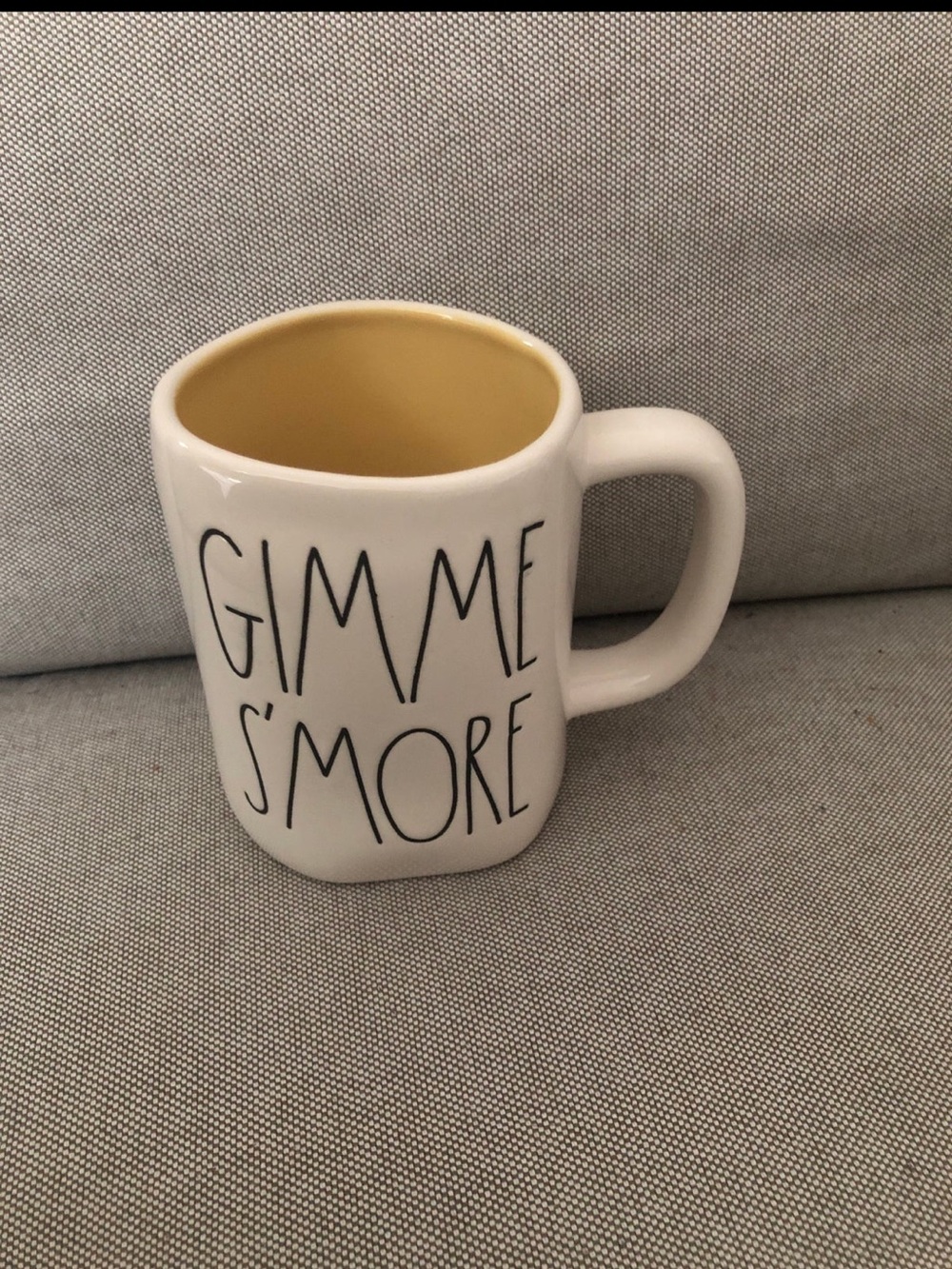 Rae Dunn Gimme S'more White Ceramic Mug with Yellow Interior. Percect for Fall.